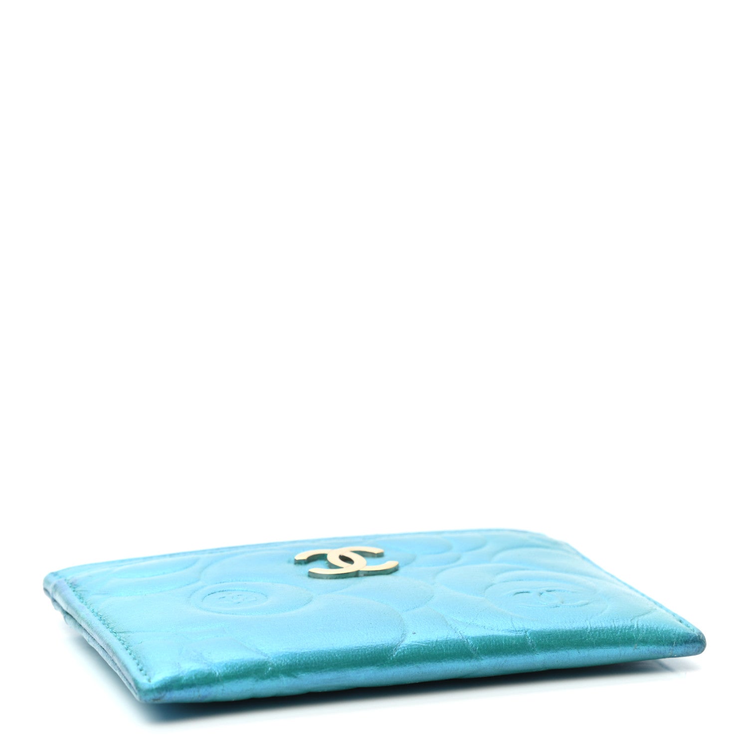 Chanel Metallic Lambskin Camellia Embossed Card Holder Turquoise 4 of 7