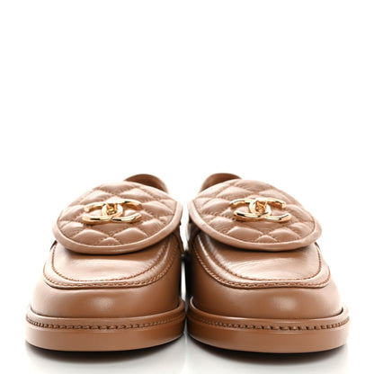 Chanel Crumpled Lambskin Quilted CC Turnlock Moccasins 39 Dark Beige 2 of 9