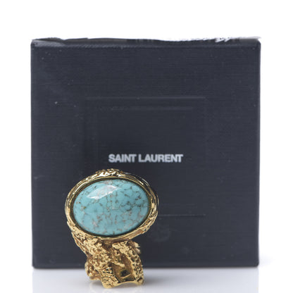 Saint Laurent Glass Cabochon Arty Ovale Ring 4 Gold Turquoise 4 of 4