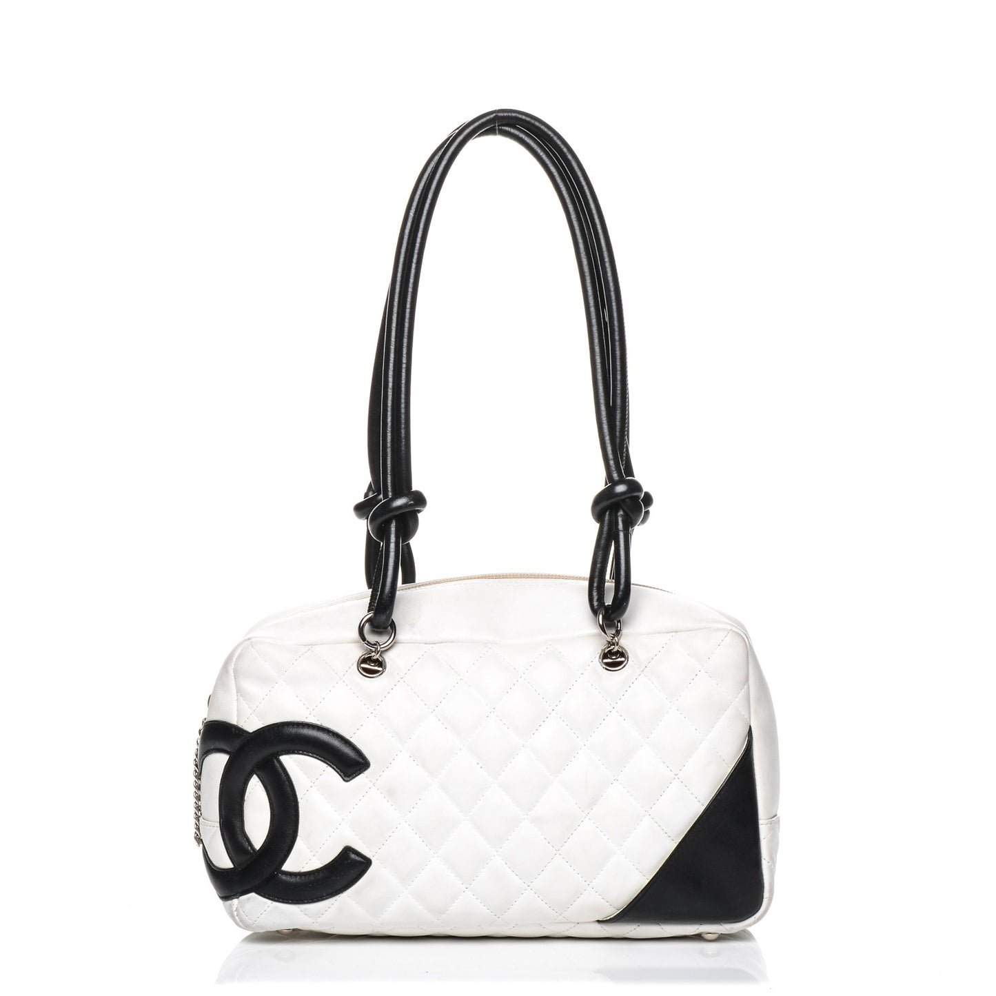 Calfskin Quilted Large Cambon Bowler White Black