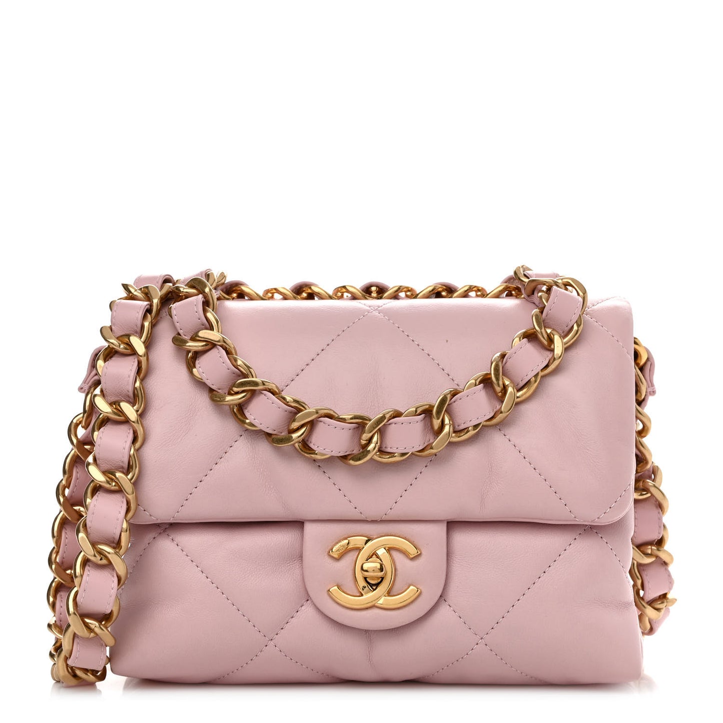 Lambskin Quilted Small Chain Top Handle Flap Rose Clair