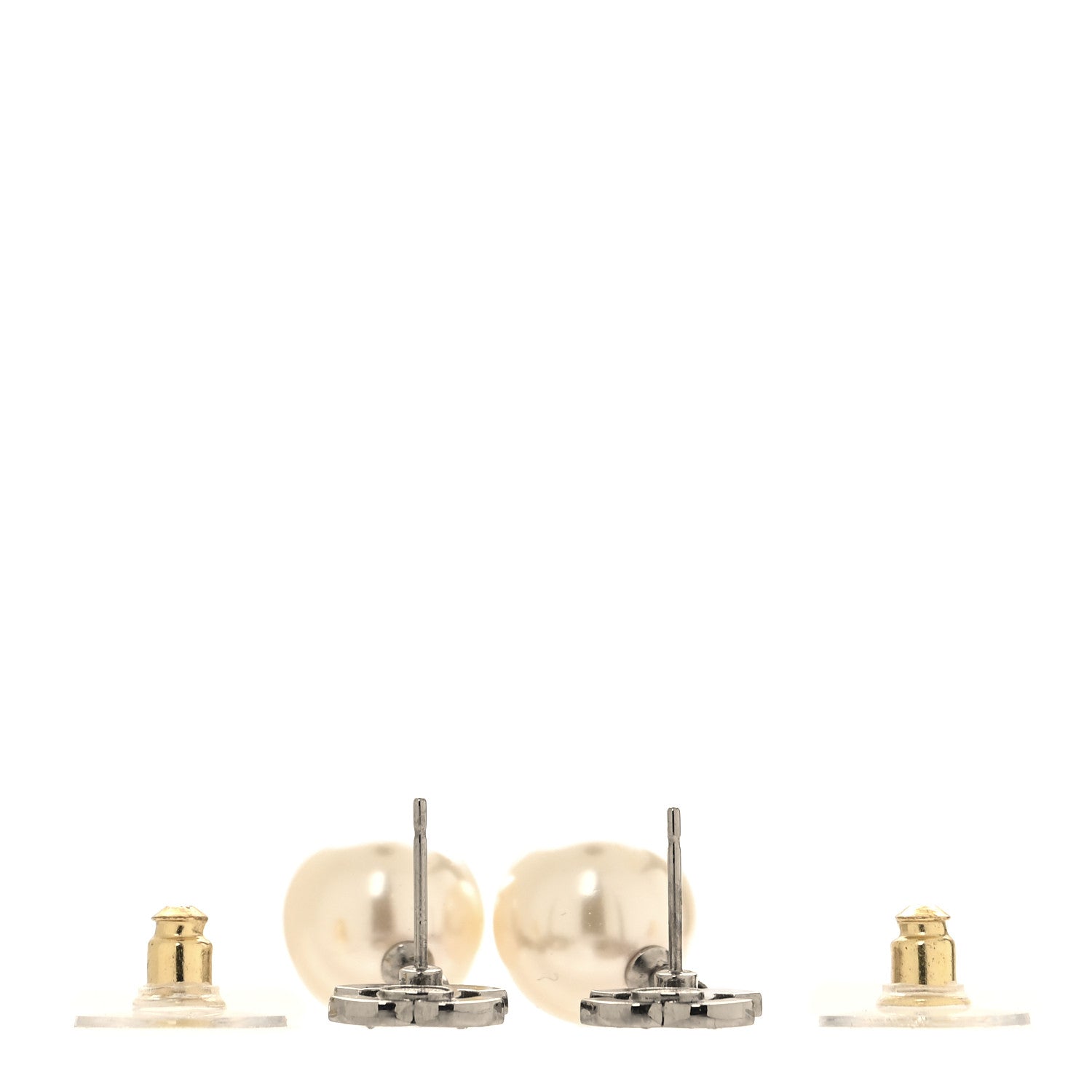 Chanel Crystal Pearl CC Drop Earrings Silver Pearly White 3 of 5