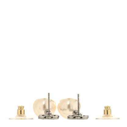 Chanel Crystal Pearl CC Drop Earrings Silver Pearly White 3 of 5