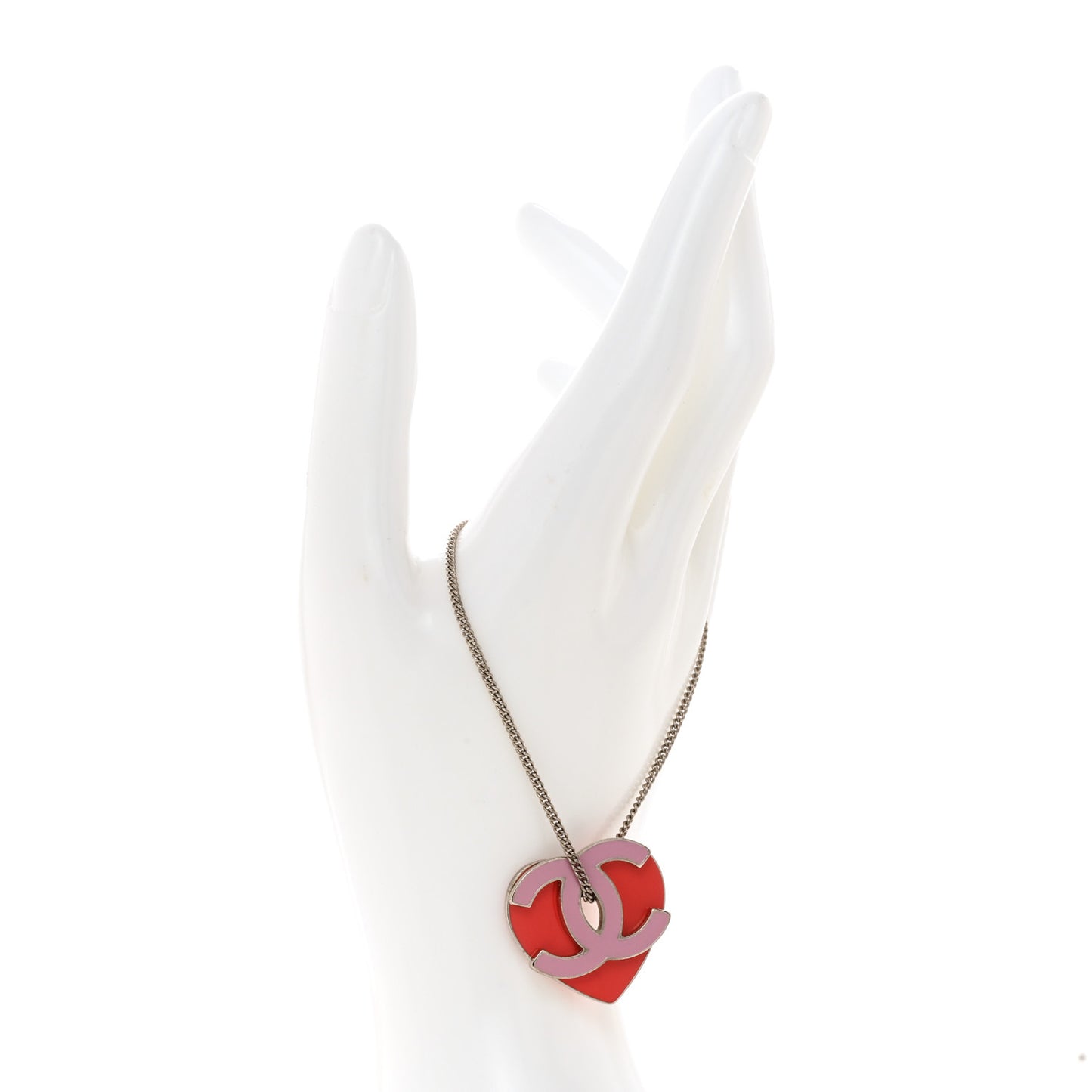Enamel Heart CC Charm Bracelet Red Pink Silver