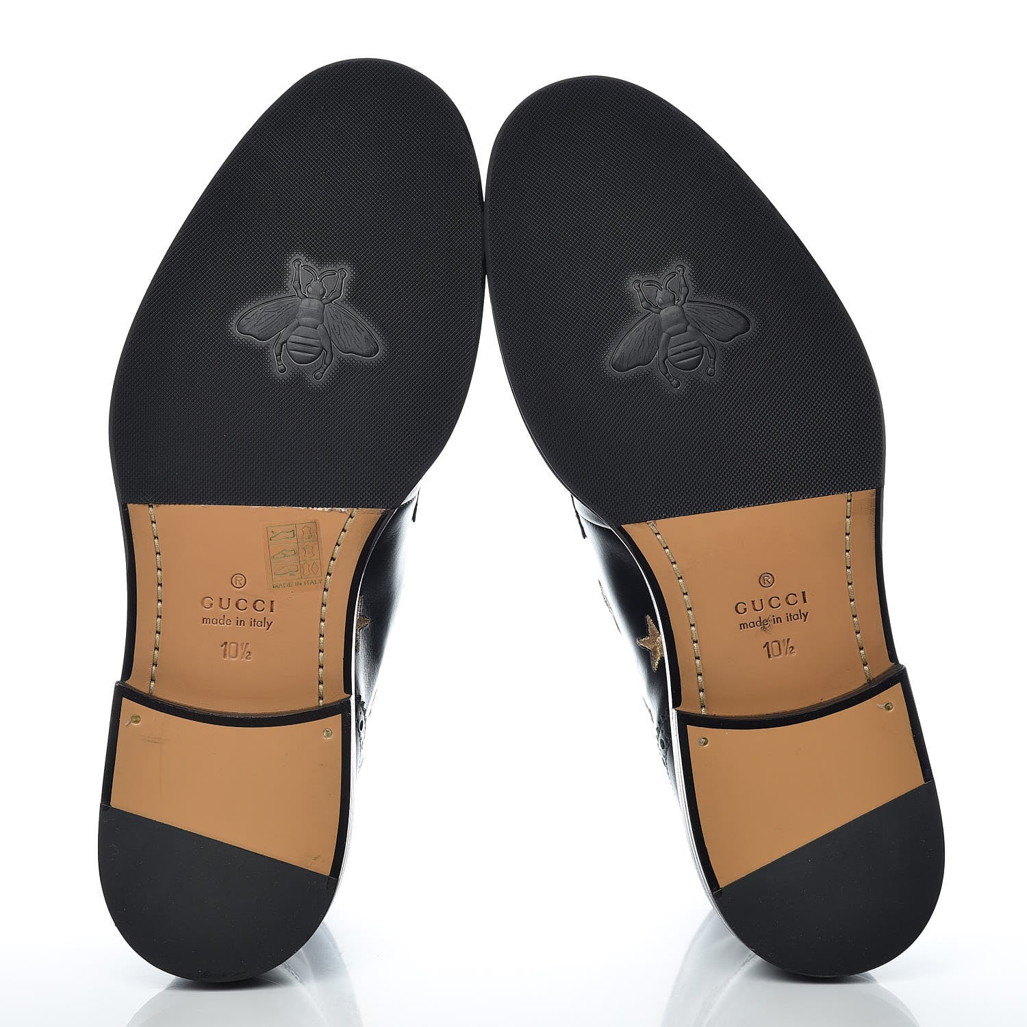 Gucci Calfskin Sylvie Web Bee Star Embroidered Mens Brogue Captoe Boots 10.5 Black 8 of 12