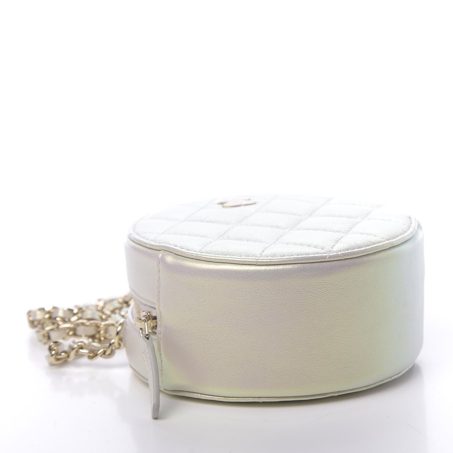 Chanel Iridescent Lambskin Quilted Round Clutch With Chain Ivory 4 of 11
