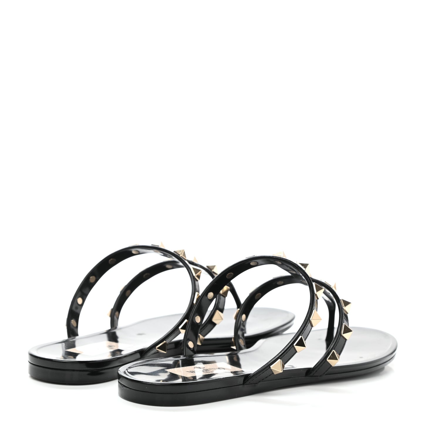 PVC Jelly Rockstud Caged Flat Thong Sandals 37 Black