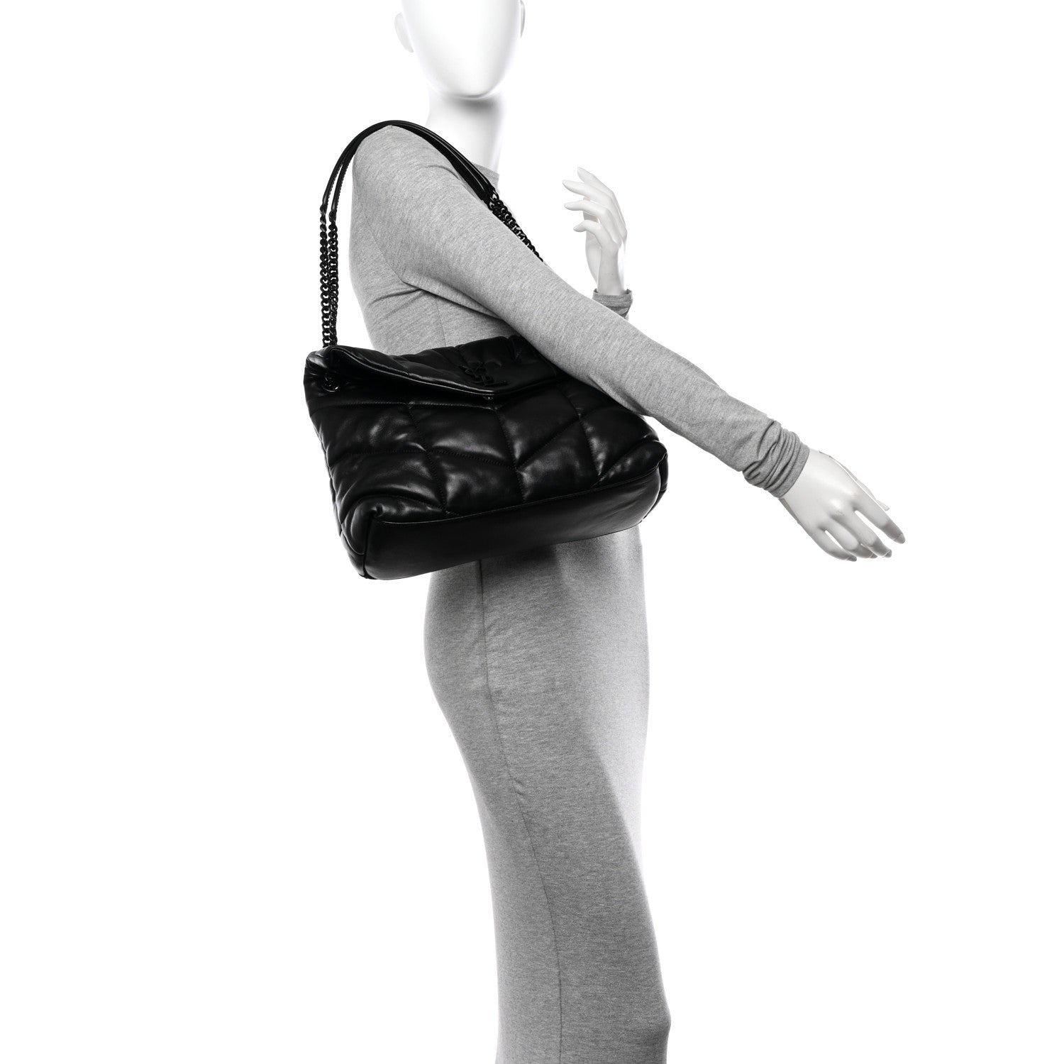 Saint Laurent Lambskin Quilted Monogram Monochrome Medium Loulou Puffer Chain Satchel Black 2 of 10