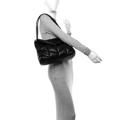 Saint Laurent Lambskin Quilted Monogram Monochrome Medium Loulou Puffer Chain Satchel Black 2 of 10