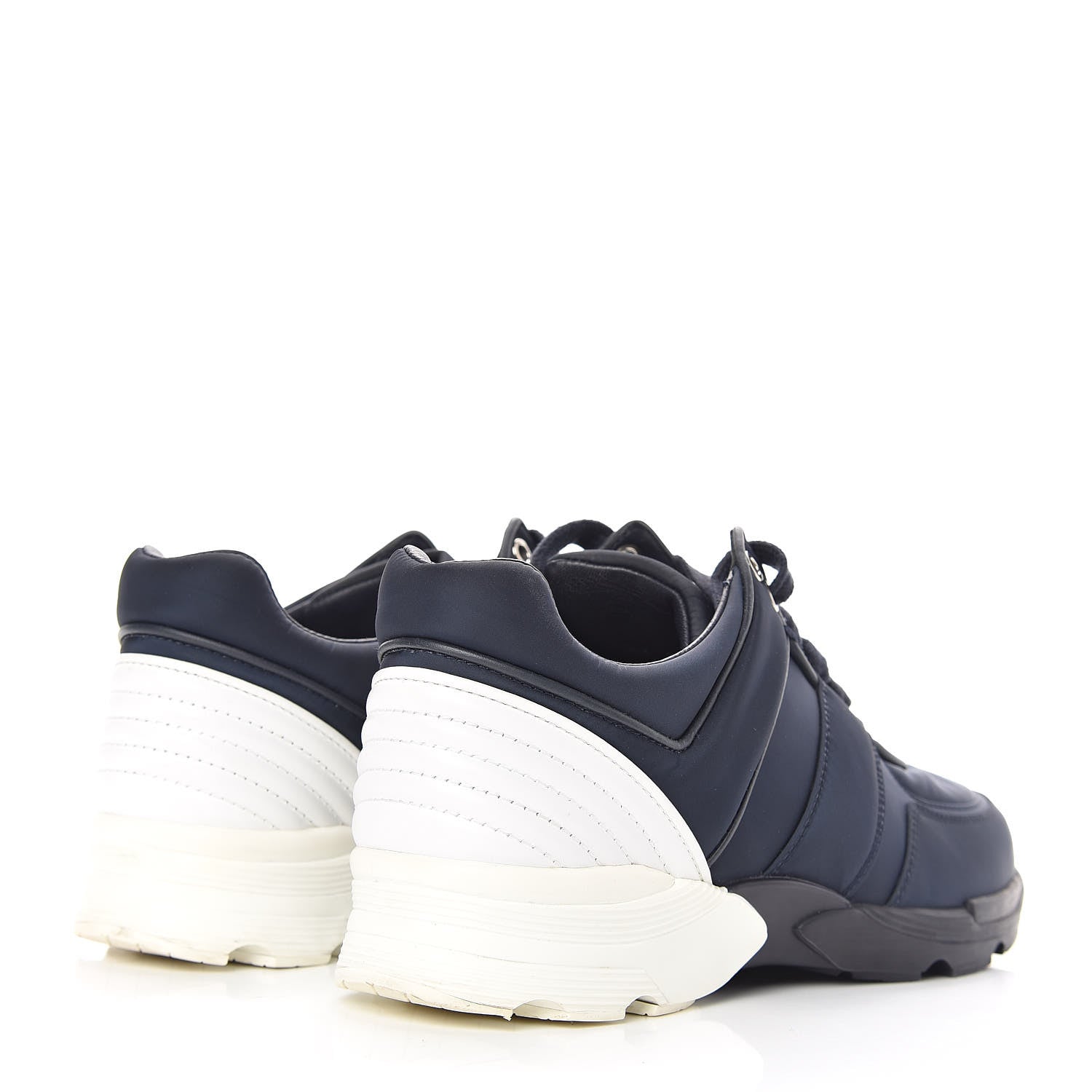 Chanel Nylon Calfskin CC Sneakers 37 Navy White 4 of 11