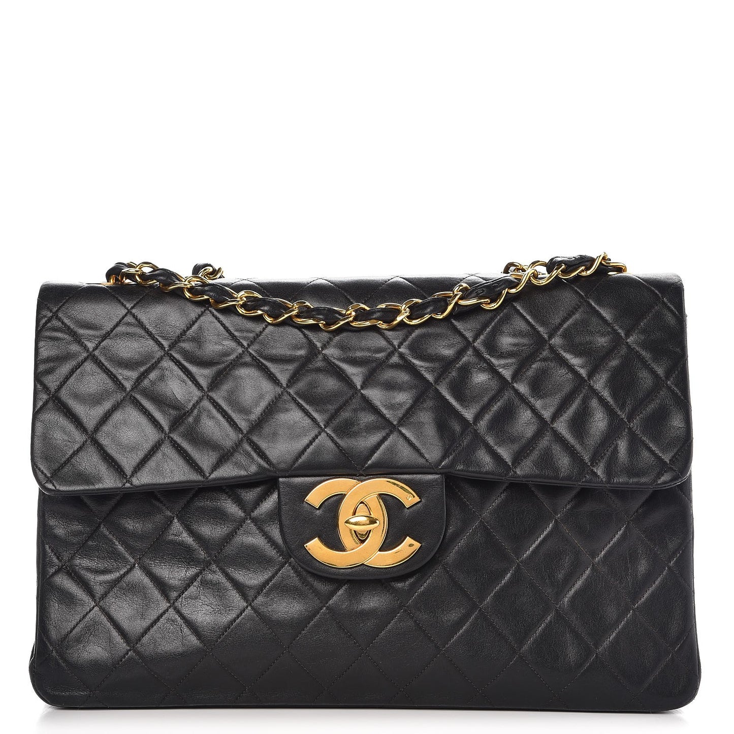 Lambskin Quilted XL Jumbo Single Flap Black