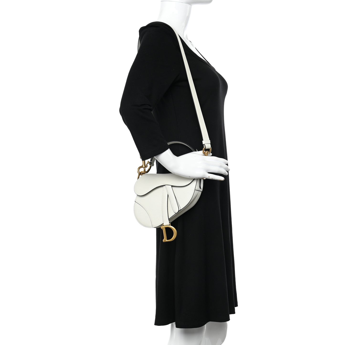 Grained Calfskin Mini Saddle Bag With Strap White