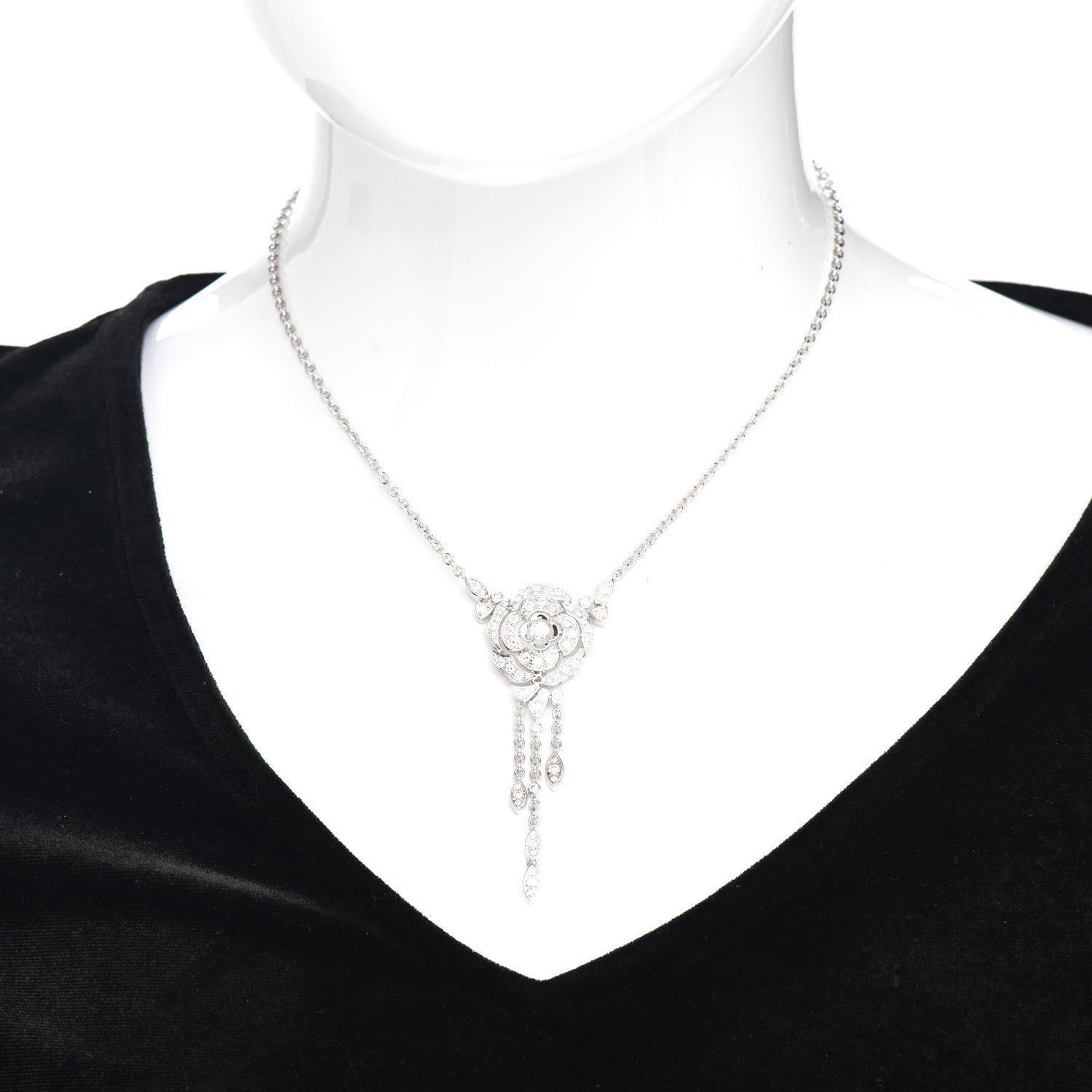 Chanel 18K White Gold Diamond Bouton de Camelia Transformable Pendant Necklace 2 of 5