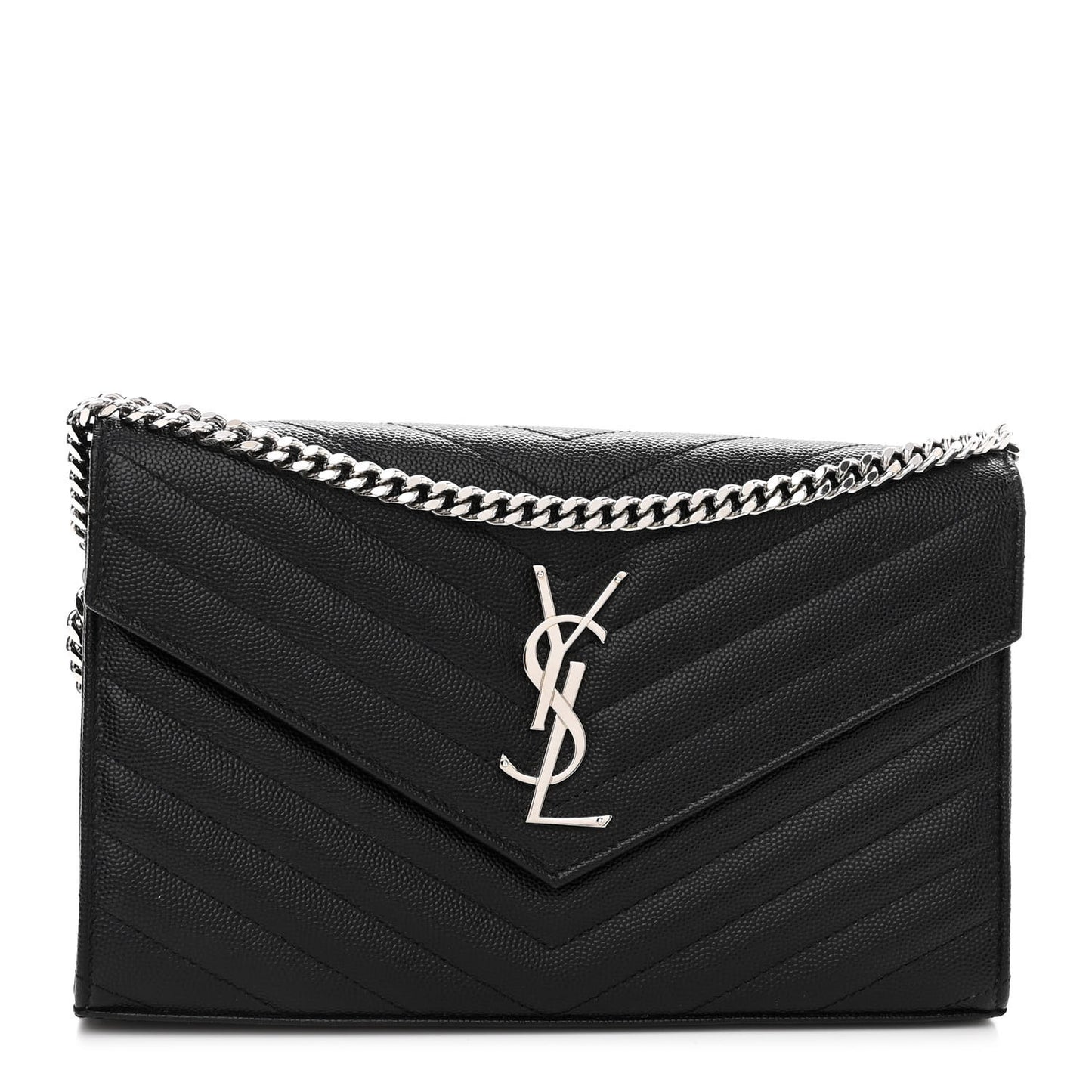 Grain De Poudre Matelasse Chevron Monogram Chain Wallet Black