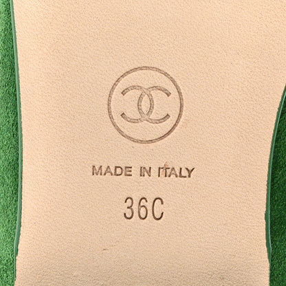 Chanel Suede Patent Cap Toe CC Ballerina Flats 36 Green 8 of 11