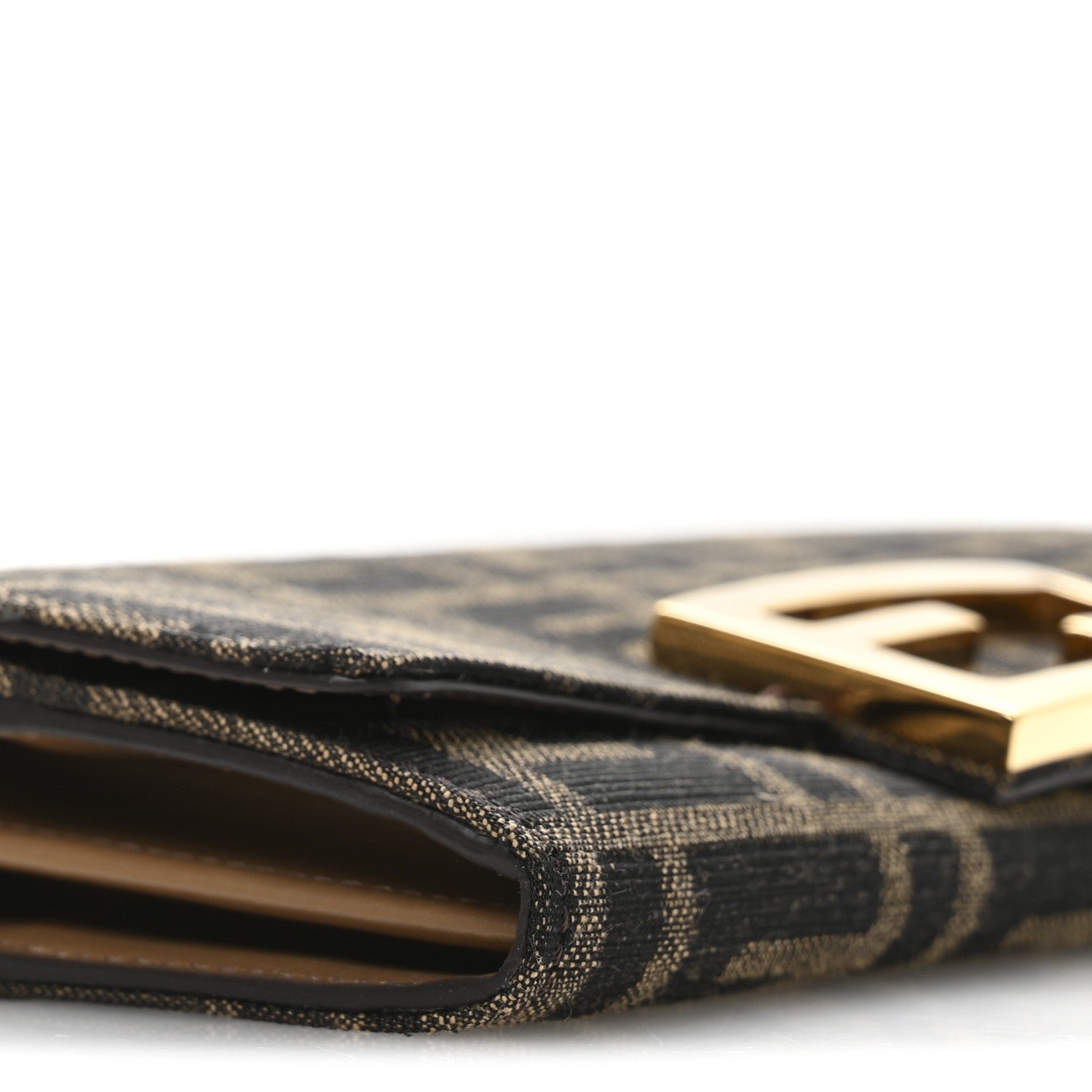 Fendi Fabric Jacquard FF 1974 Continental Wallet On Chain Tobacco Moro 9 of 11