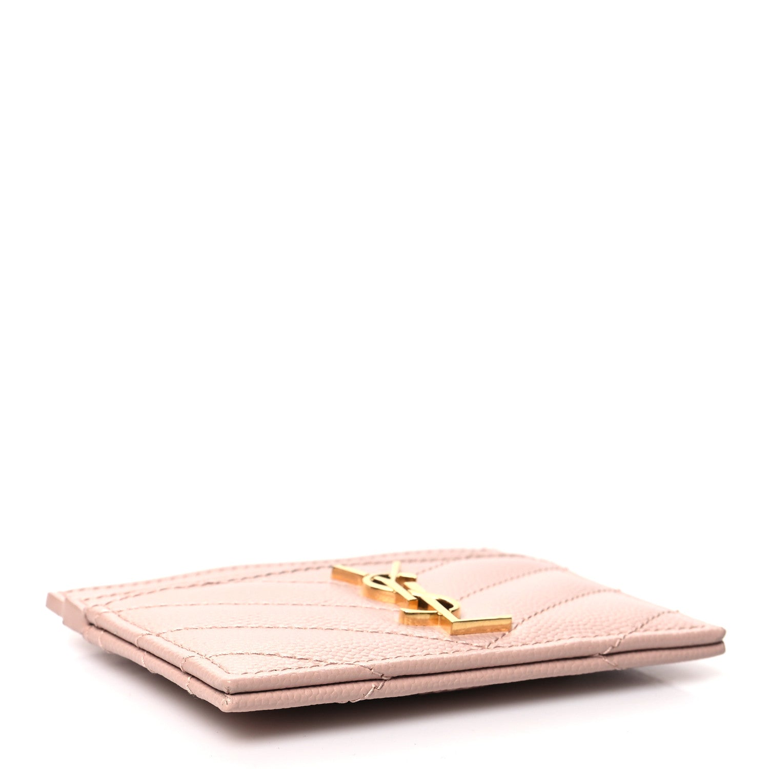 Saint Laurent Grain De Poudre Matelasse Chevron Monogram Credit Card Case Pale Pink 4 of 11