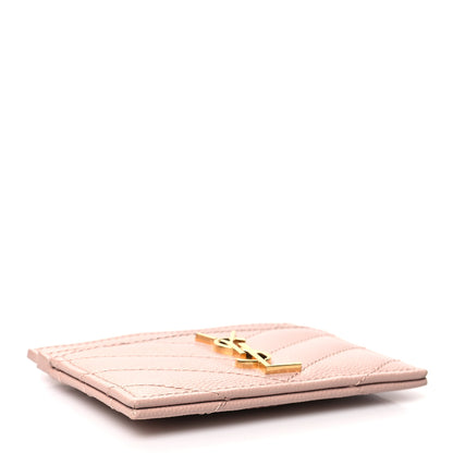 Saint Laurent Grain De Poudre Matelasse Chevron Monogram Credit Card Case Pale Pink 4 of 11