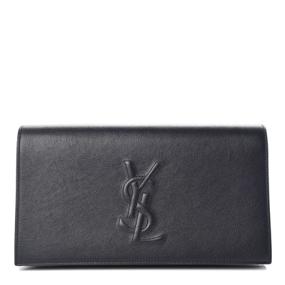 Saint Laurent Calfskin Monogram Large Belle De Jour Clutch Navy 1 of 9