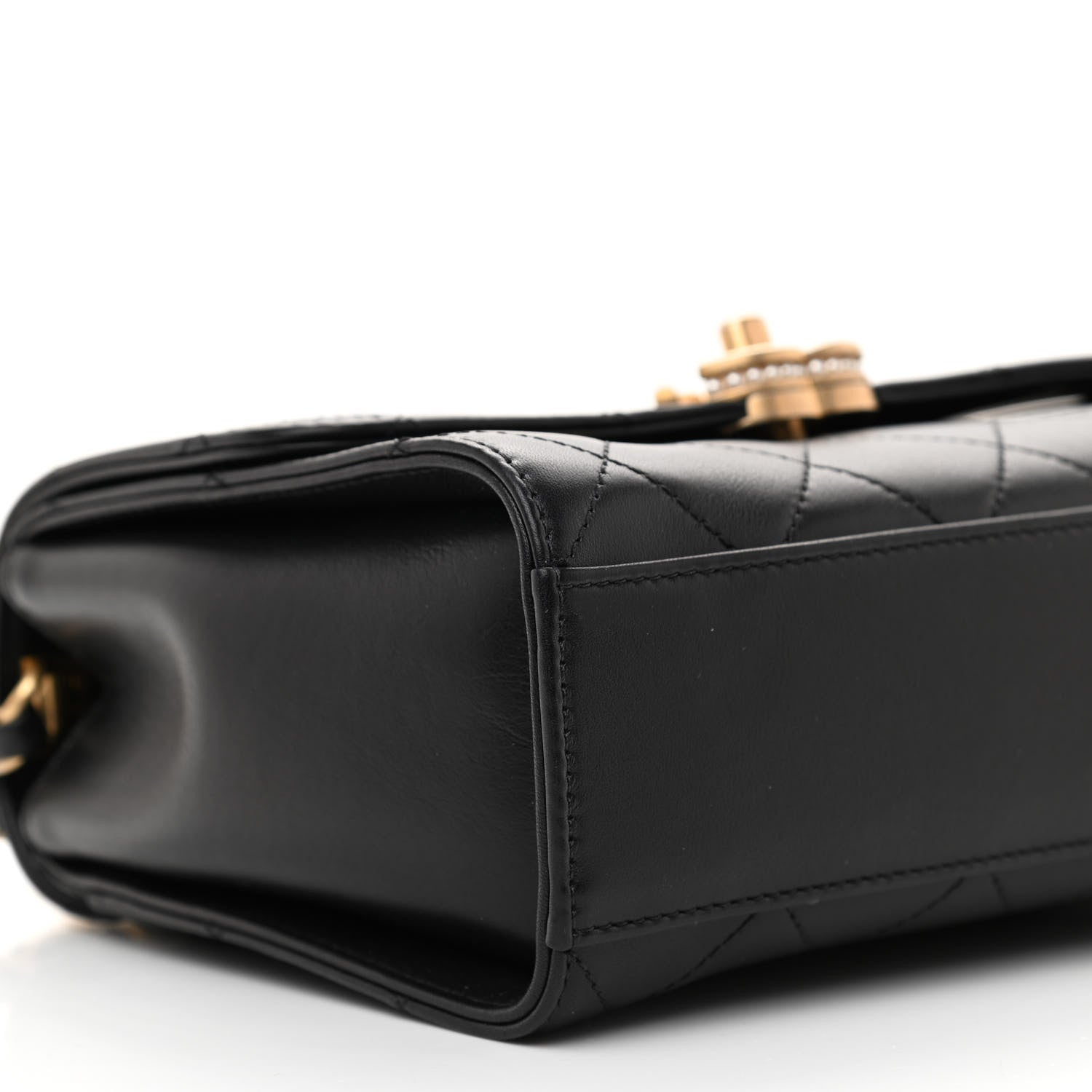 Chanel Lambskin Stitched Pearl Logo Top Handle Flap Black 9 of 11