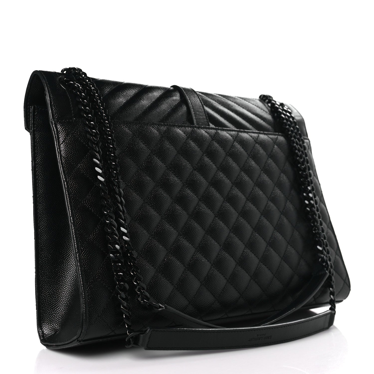 Saint Laurent Grain De Poudre Textured Mixed Matelasse Large Triquilt Monogram Monochrome Satchel Black 3 of 9