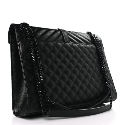 Saint Laurent Grain De Poudre Textured Mixed Matelasse Large Triquilt Monogram Monochrome Satchel Black 3 of 9
