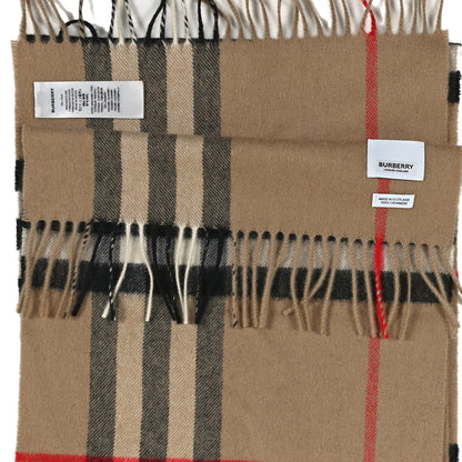 Burberry Cashmere Giant Check Fringe Scarf Camel 3 of 3