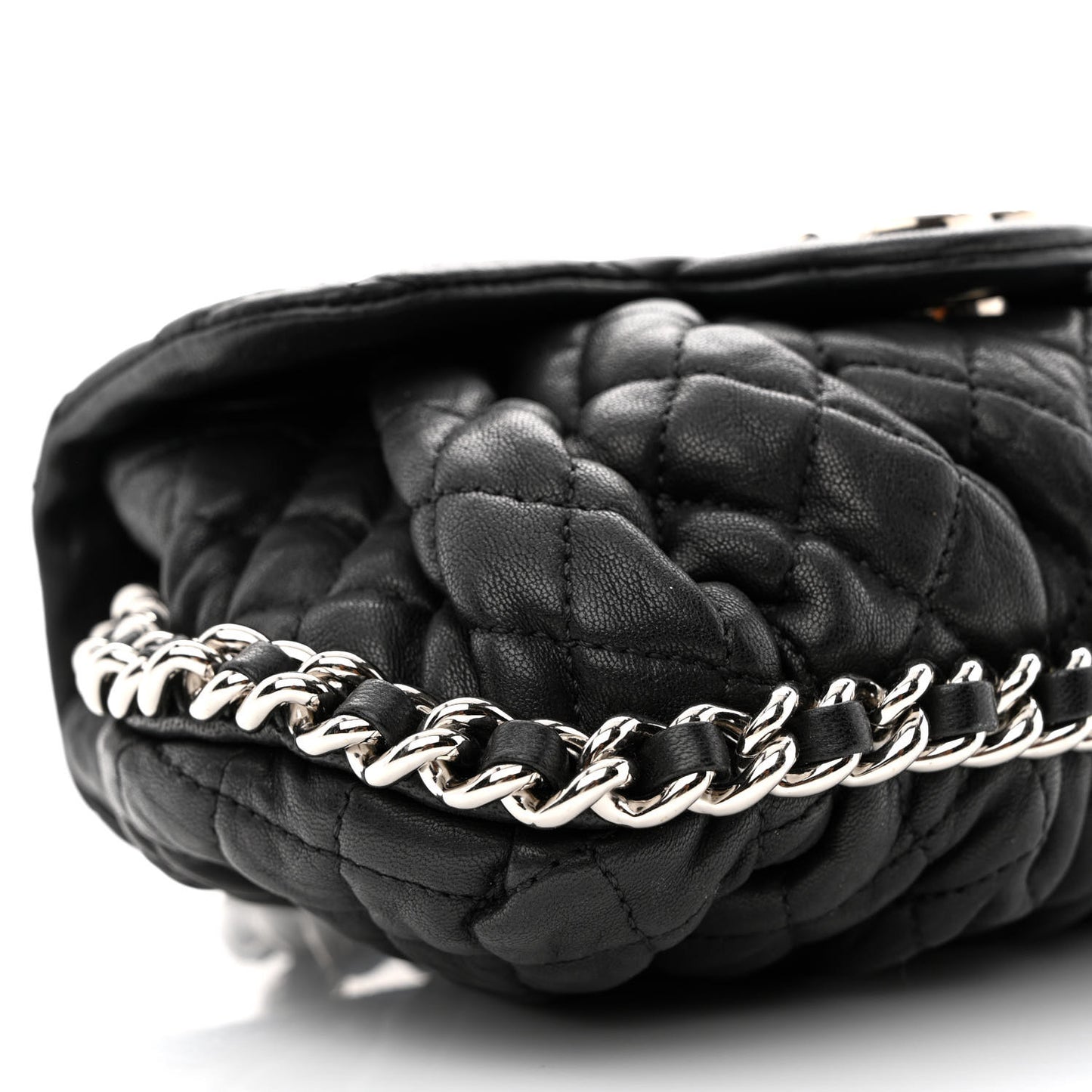 Washed Lambskin Quilted Mini Chain Around Flap Black