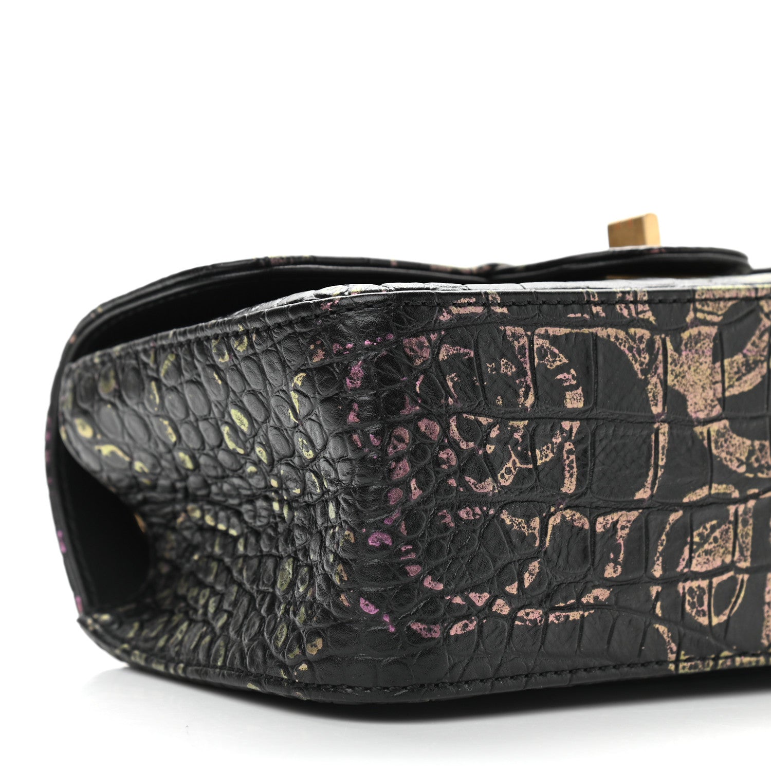 Chanel Calfskin Crocodile Embossed Graffiti 2.55 Mini Cocodile Reissue Flap Black Pink 8 of 9