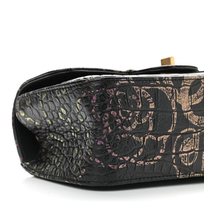 Chanel Calfskin Crocodile Embossed Graffiti 2.55 Mini Cocodile Reissue Flap Black Pink 8 of 9