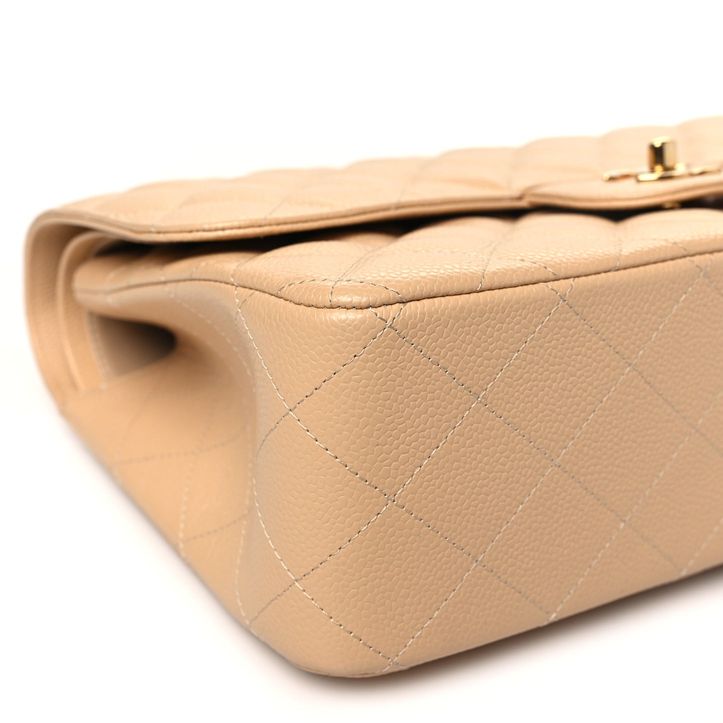 Caviar Quilted Jumbo Double Flap Light Beige