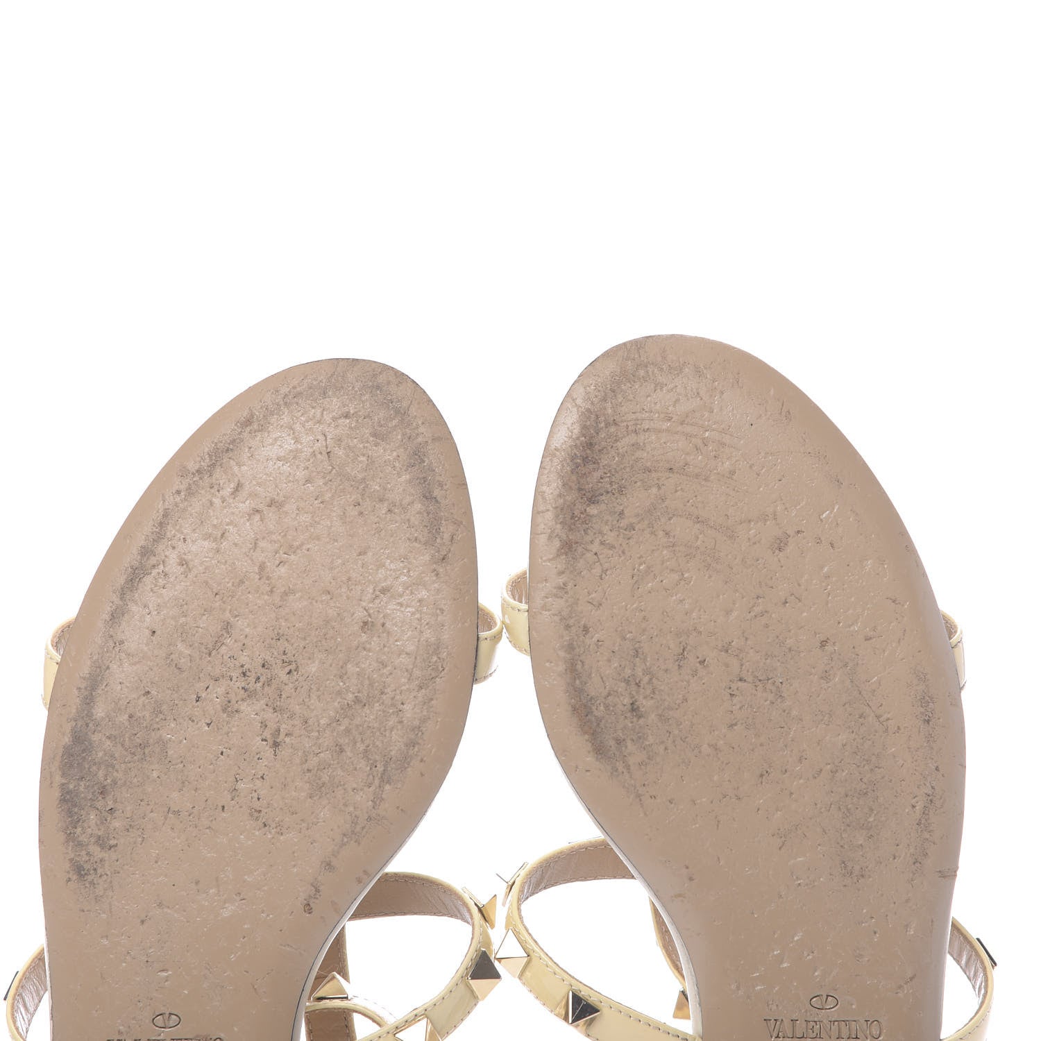Valentino Garavani Patent Rockstud Ankle Strap Flat Sandals 37.5 Ivory 8 of 11