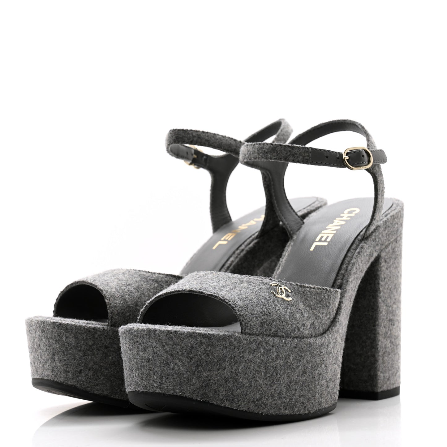 Wool CC Platform Sandals 38.5 Grey
