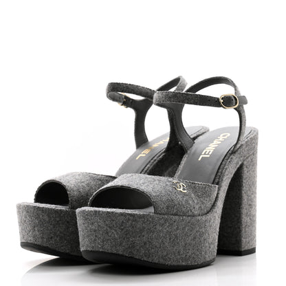 Chanel Wool CC Platform Sandals 38.5 Grey 3 of 9