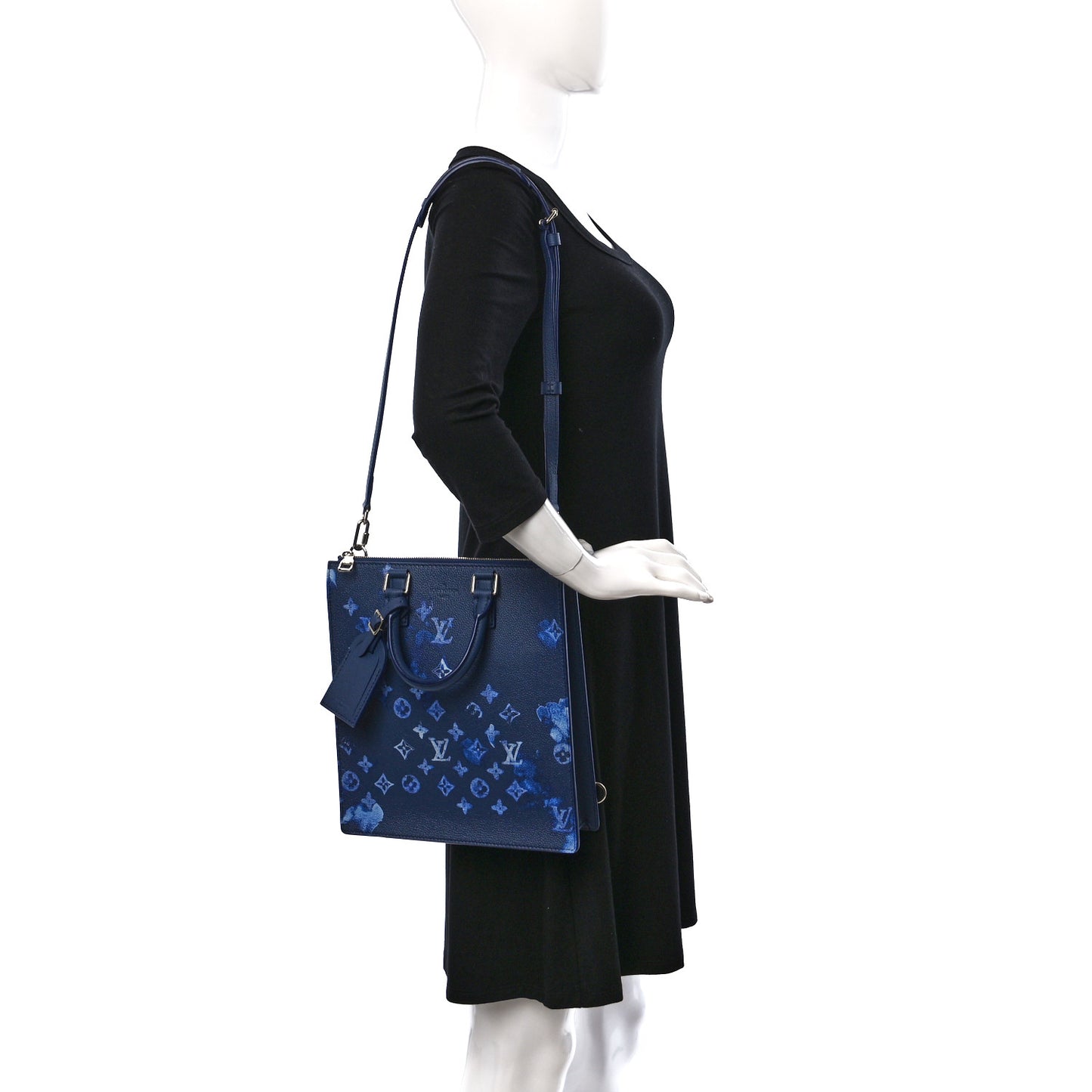 Monogram Ink Watercolor Sac Plat Zippé Blue