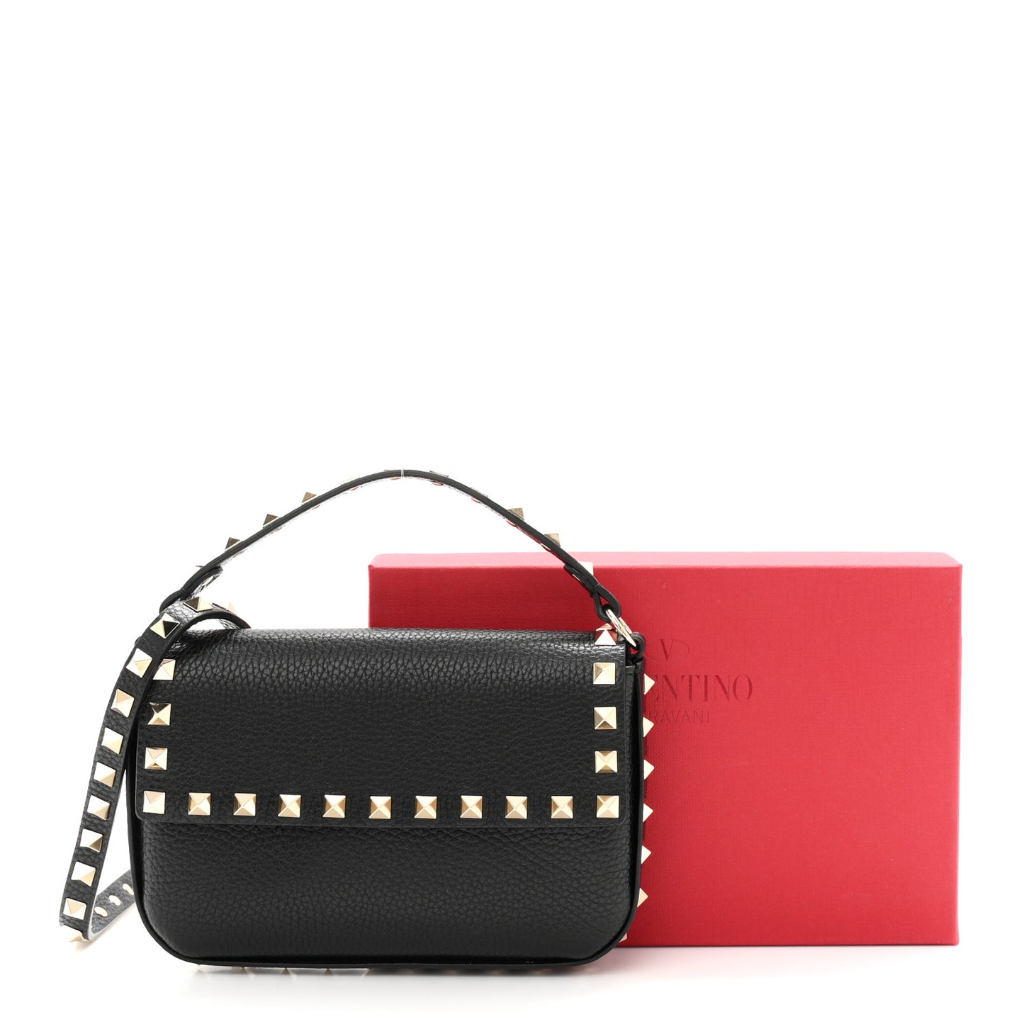 Grainy Calfskin Rockstud Crossbody Pouch Black
