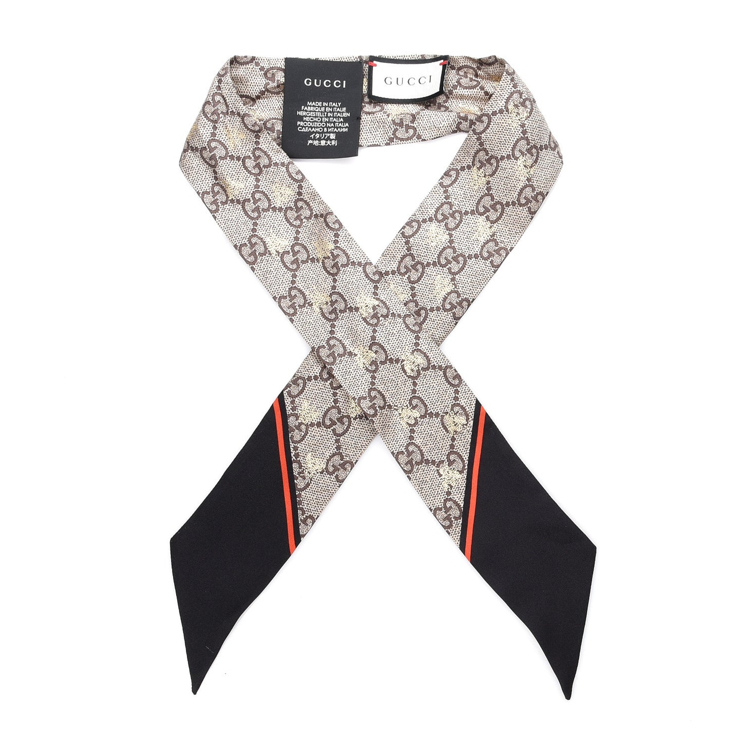 Silk Twill GG Monogram GG Bee Neck Bow Scarf Black Red