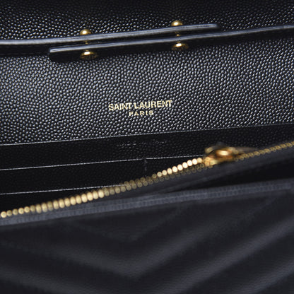 Saint Laurent Grain De Poudre Matelasse Chevron Monogram Chain Wallet Black 6 of 10