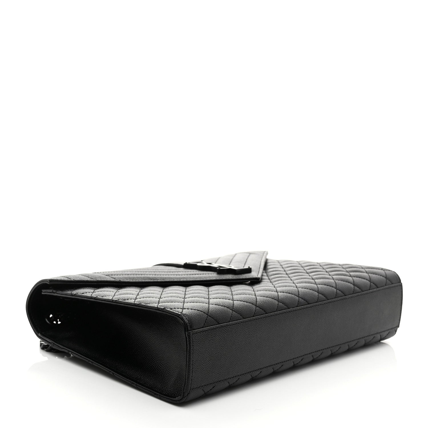 Saint Laurent Grain De Poudre Textured Mixed Matelasse Large Triquilt Monogram Monochrome Satchel Black 4 of 11