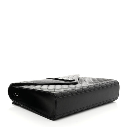 Saint Laurent Grain De Poudre Textured Mixed Matelasse Large Triquilt Monogram Monochrome Satchel Black 4 of 11