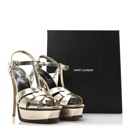 Saint Laurent Metallic Calfskin Tribute 105 Platform Sandals 40 Platino 9 of 9
