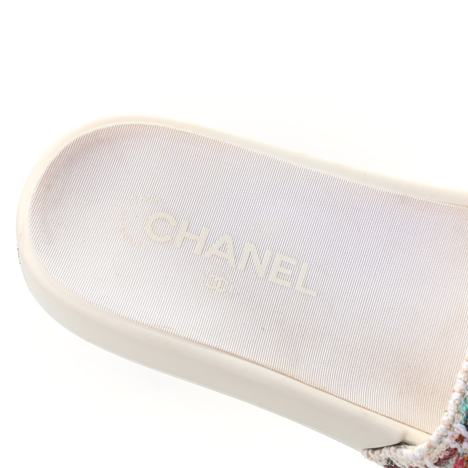 Chanel Tweed Grosgrain Camellia Flat Sandals 38 Ivory Ecru Green 6 of 7