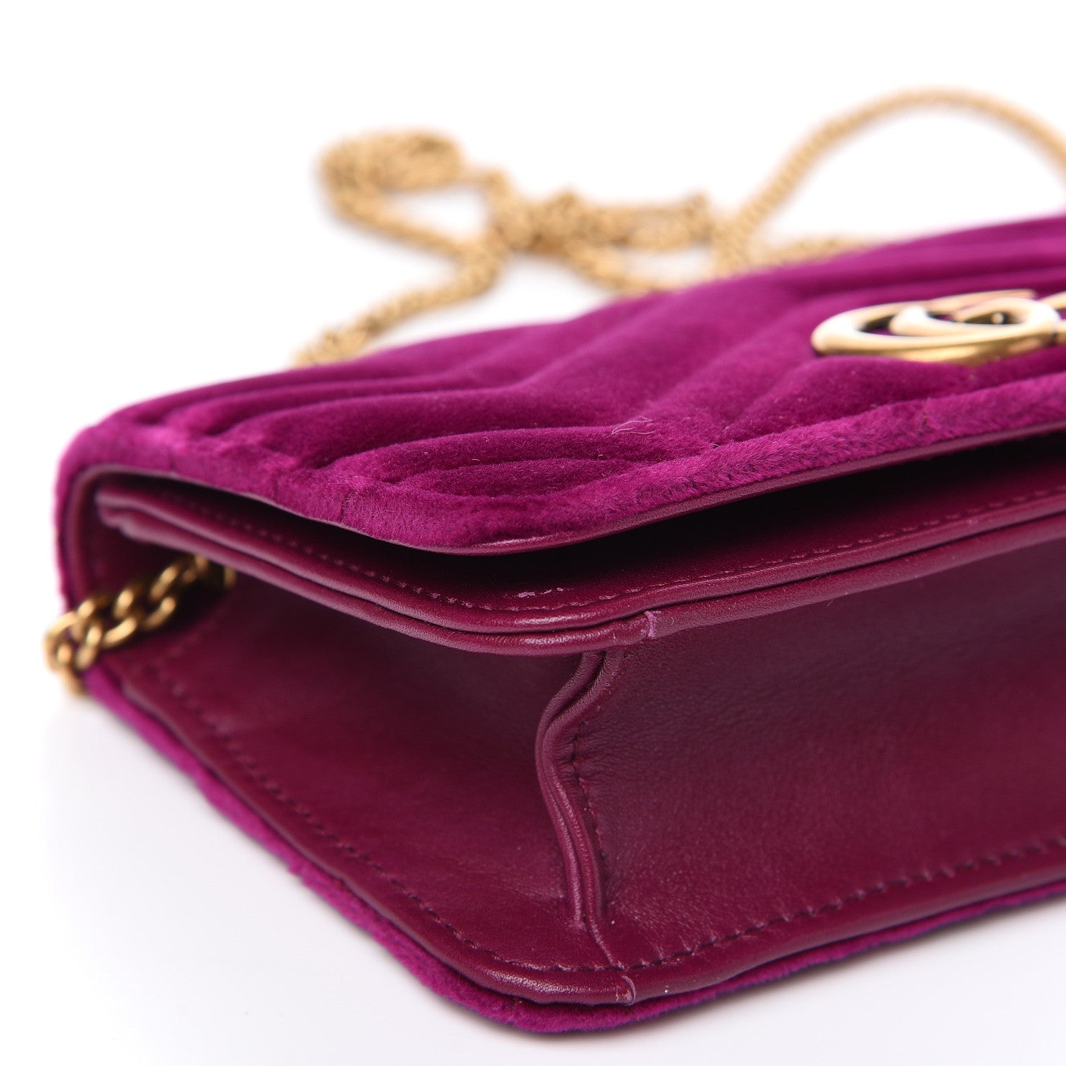 Gucci Velvet Matelasse GG Marmont Mini Bag Fuchsia Violet Cyclamen 11 of 12