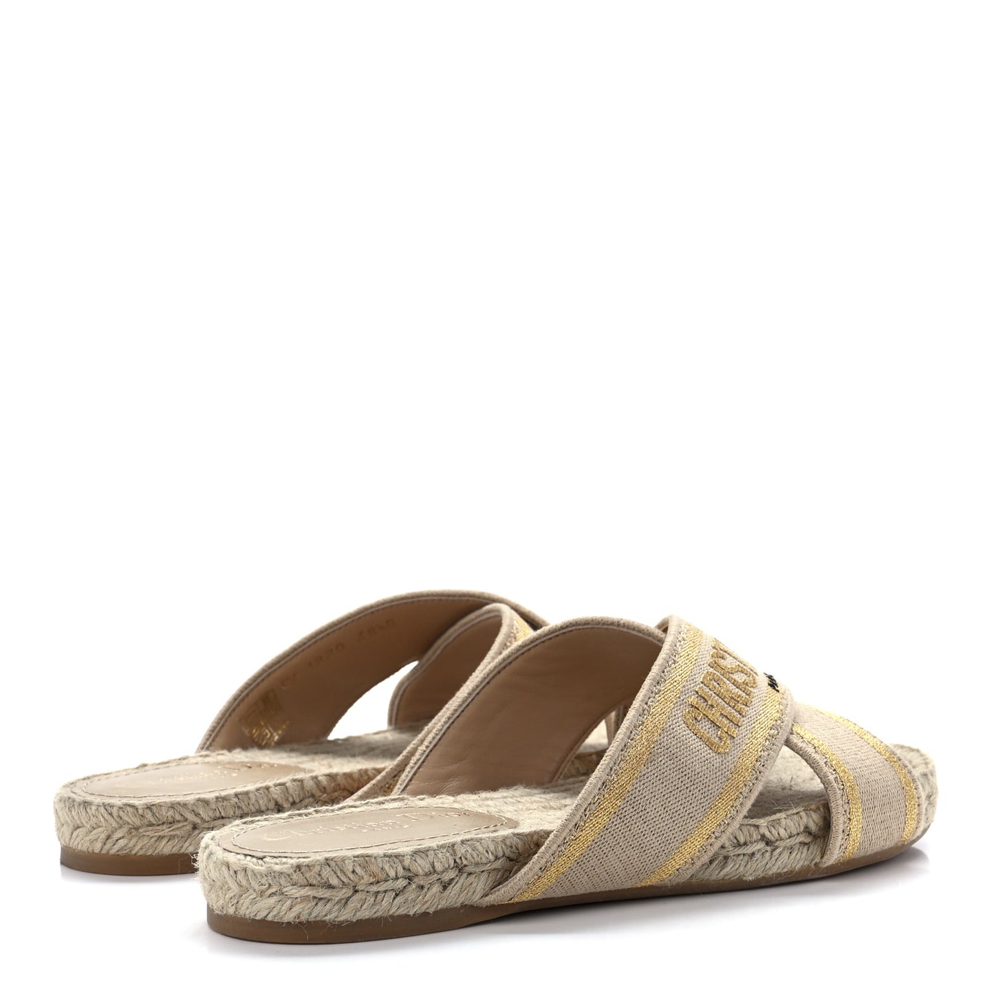 Canvas Embroidered Granville Espadrille Crisscross Flat Slide Sandals 38.5 Gold