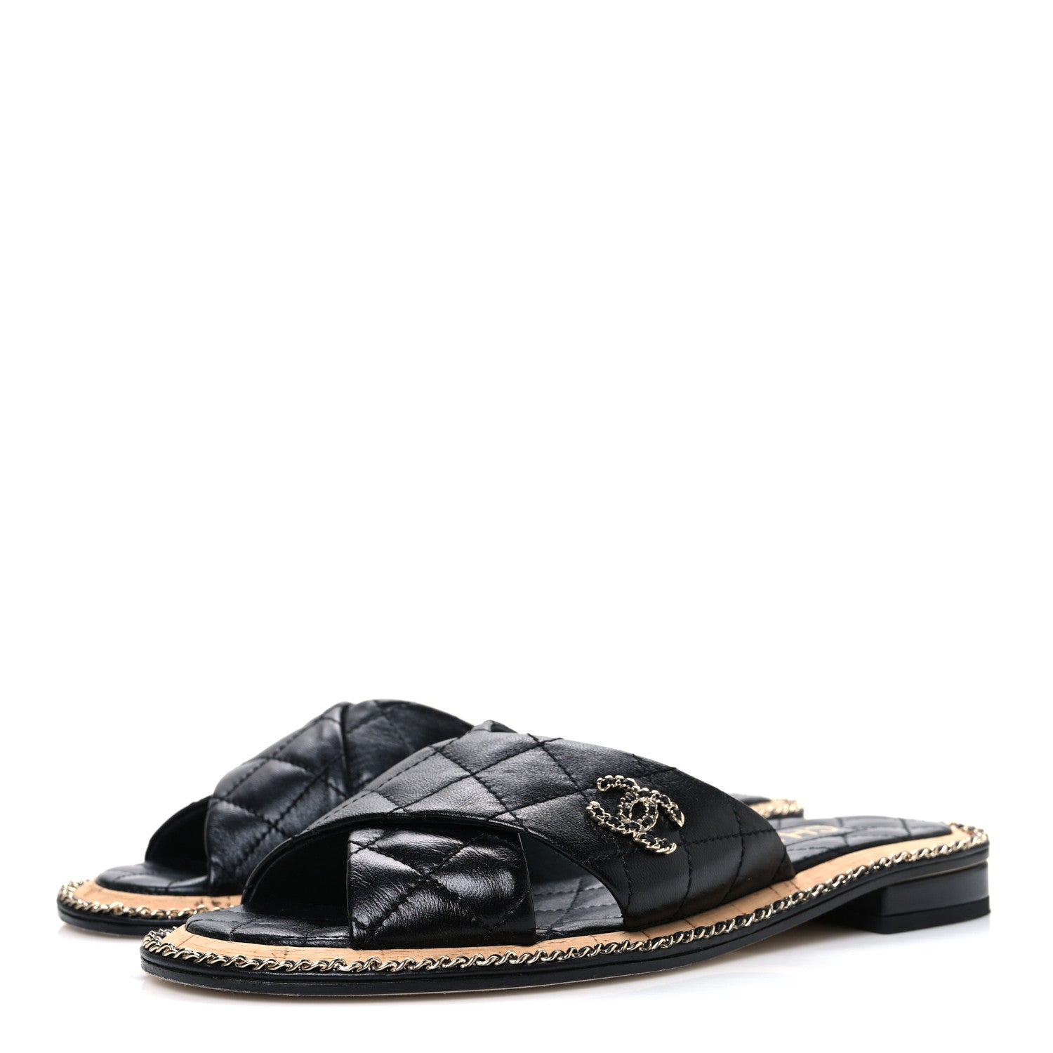 Chanel Lambskin Quilted Chain CC Sandals 36 Black 4 of 11
