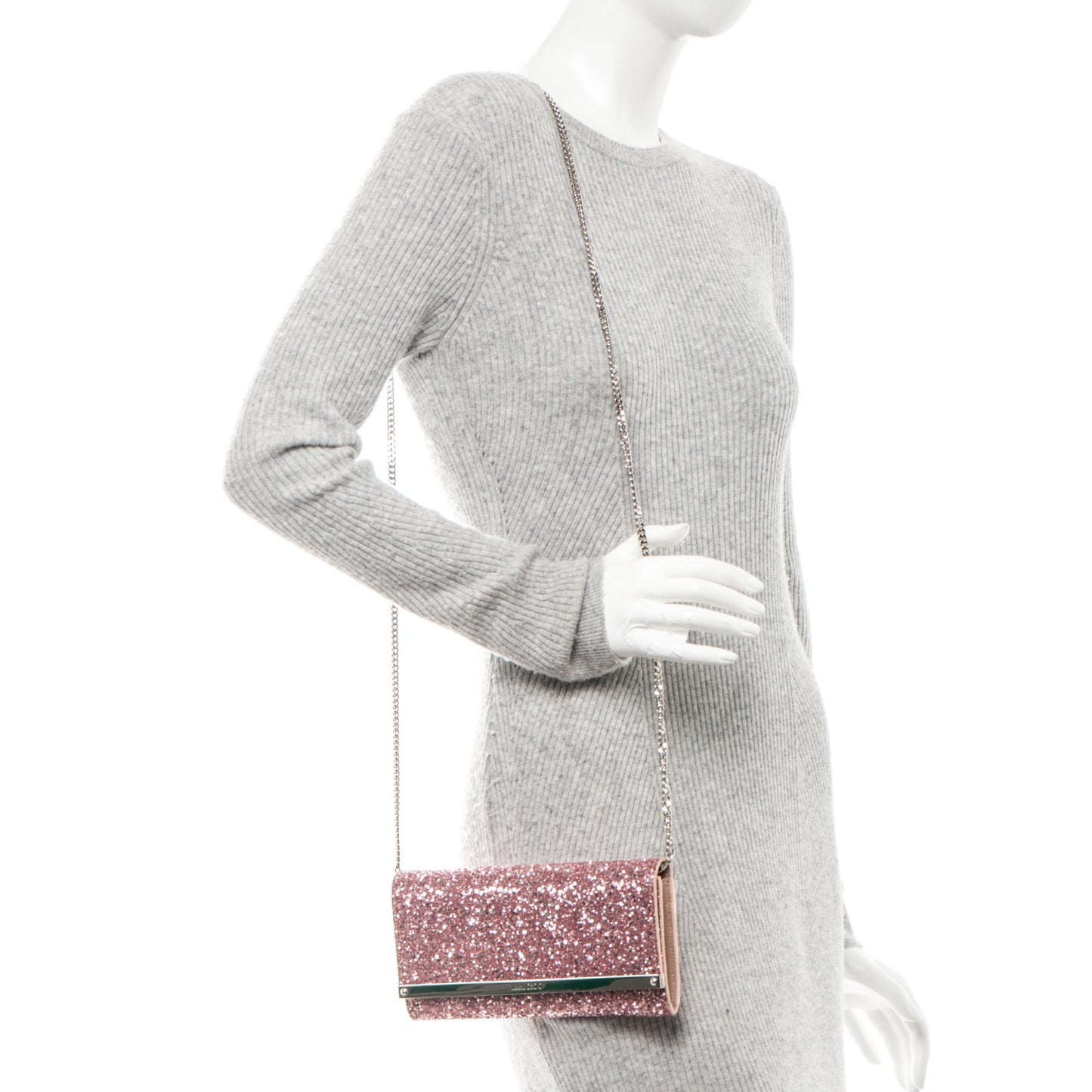 Glittered Lambskin Milla Wallet on Chain Tea Rose