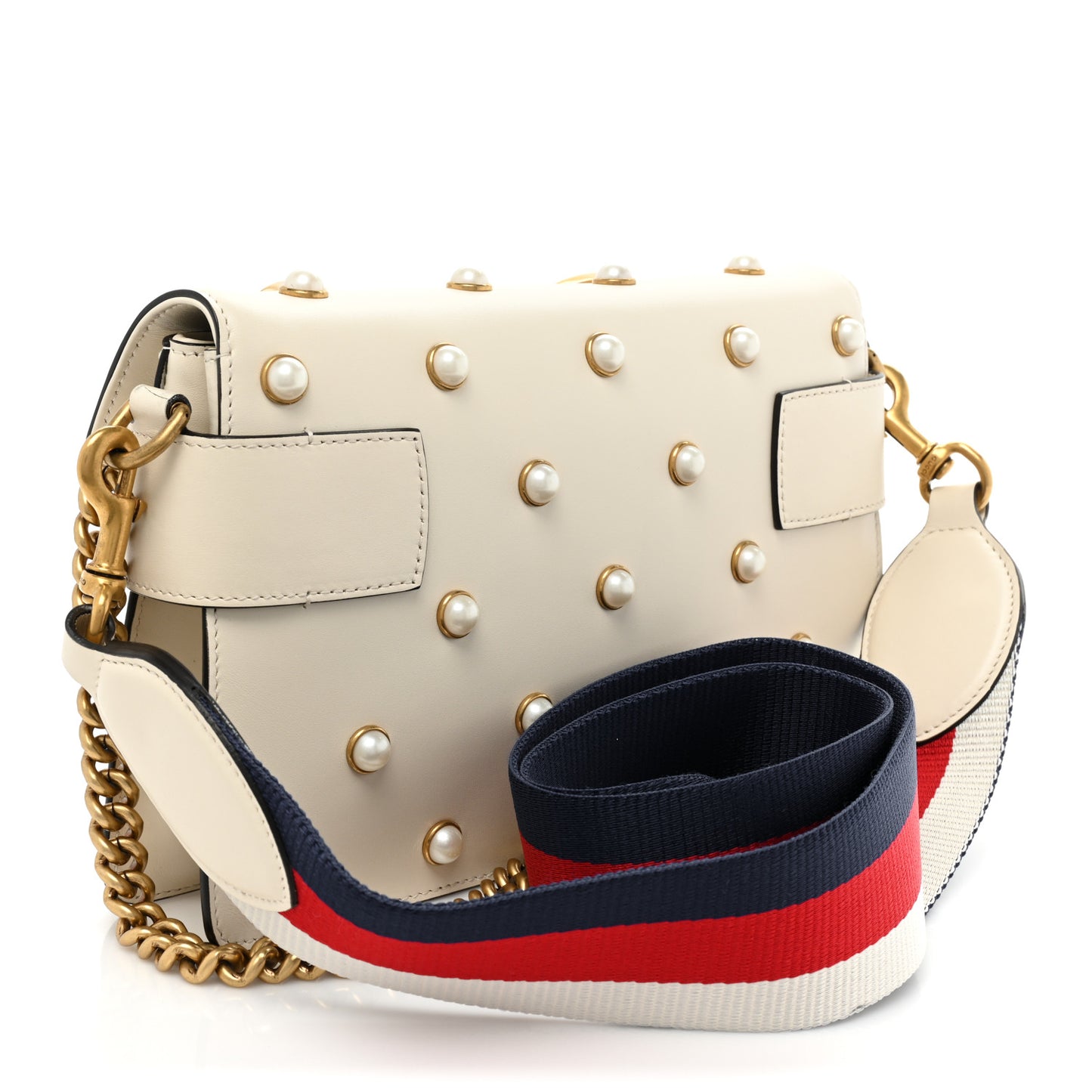 Nappa Pearl Studded Mini Queen Margaret Broadway Shoulder Bag Mystic White