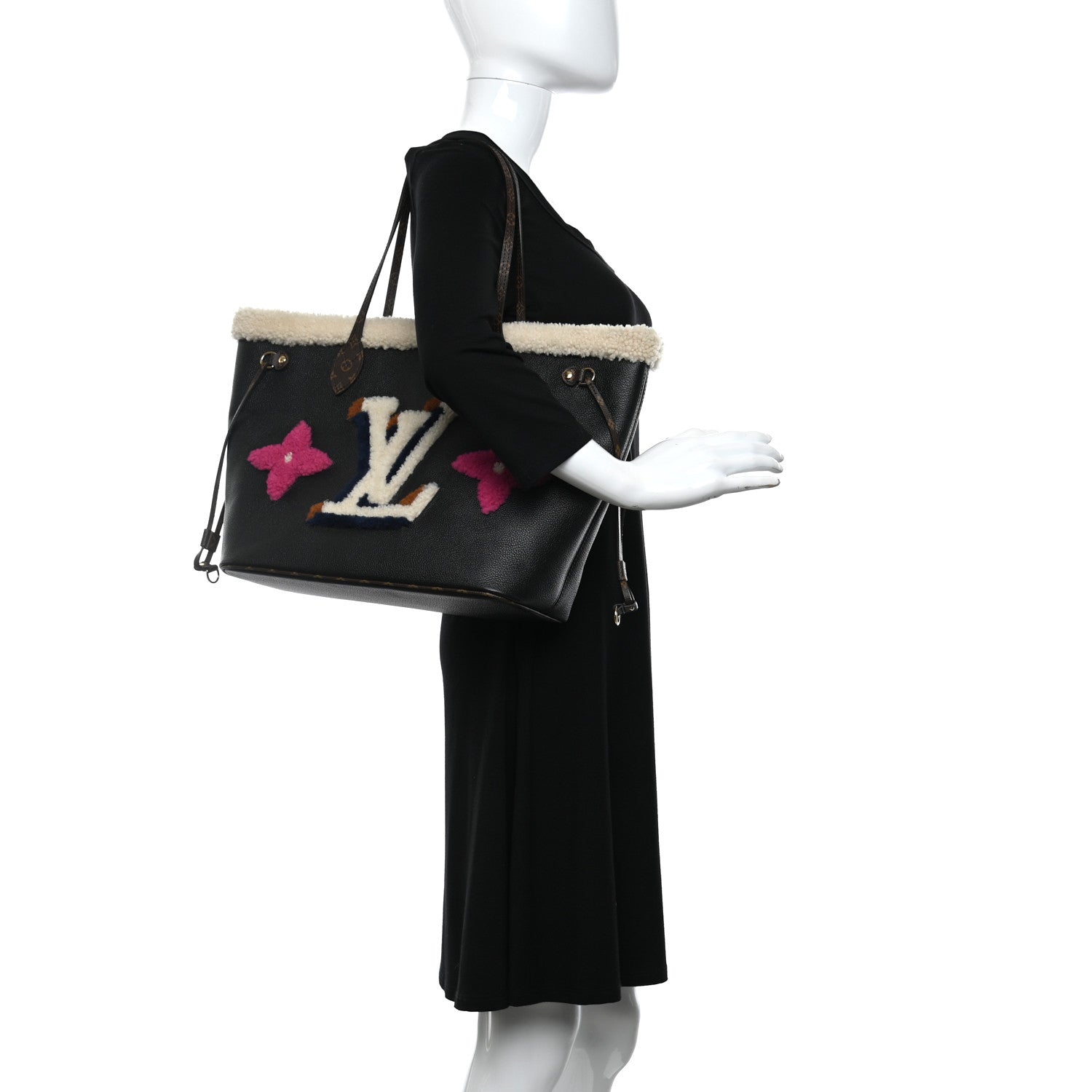 Louis Vuitton Calfskin Monogram Teddy Neverfull MM Black 2 of 9