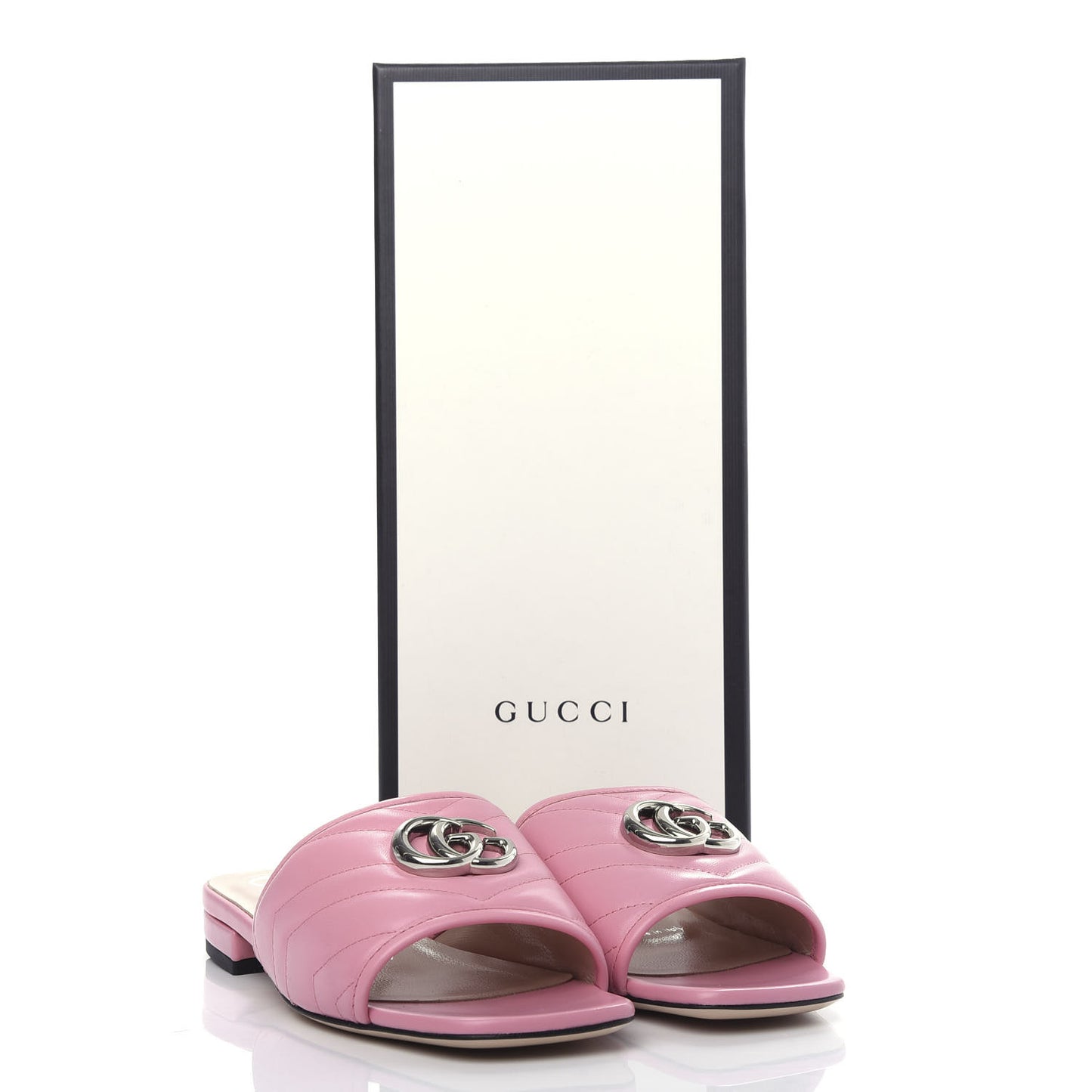 Nappa Matelasse GG Marmont Flat Slide Sandals 35.5 Wild Rose