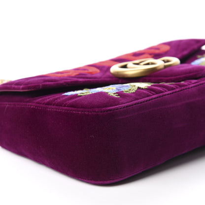 Gucci Velvet Matelasse Loved Embroidered Medium GG Marmont Shoulder Bag Fuchsia Violet Cyclamen 6 of 10